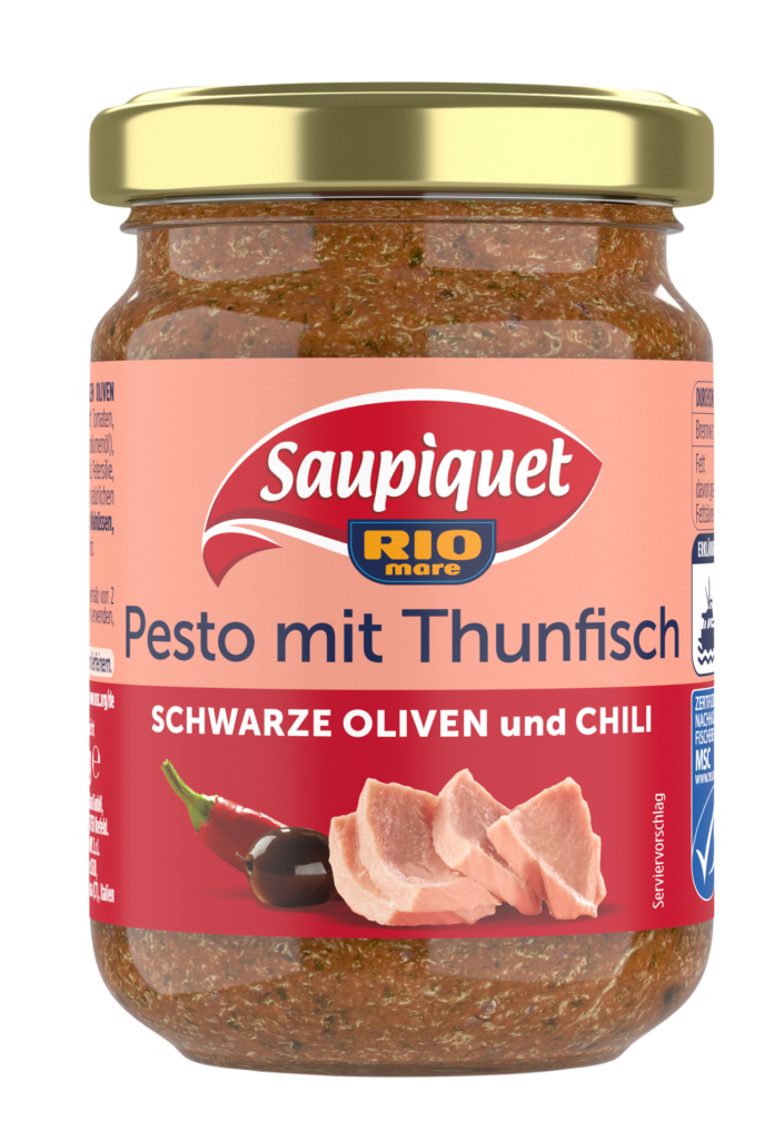 saupiquet-pesto-mit-thunfisch-schwarze-oliven-und-chili-130g-glas image 1
