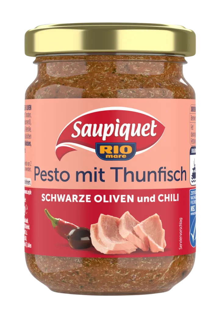 saupiquet-pesto-mit-thunfisch-schwarze-oliven-und-chili-130g-glas image 1